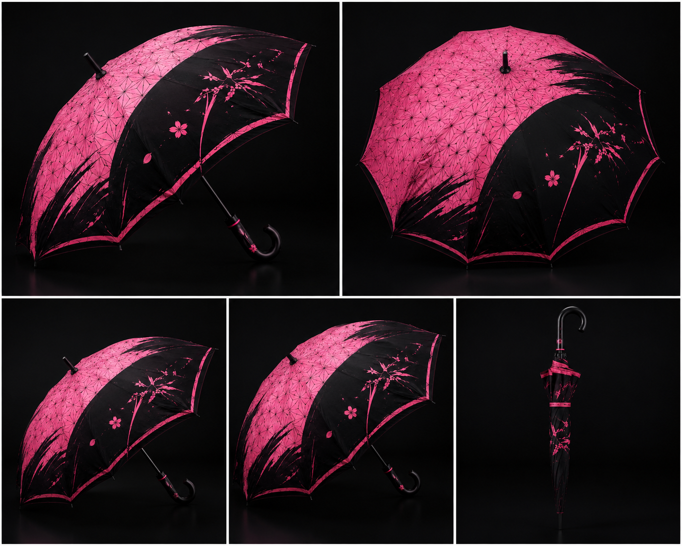 Cherry Blossom Warrior Umbrella | Pink & Black | Geometric Sakura Design