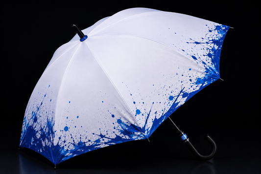 Azure Splash Umbrella | White & Royal Blue | Ink Splash Art Design