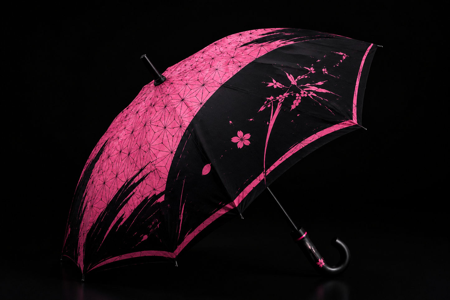 Cherry Blossom Warrior Umbrella | Pink & Black | Geometric Sakura Design