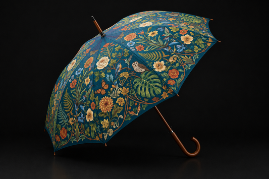 Enchanted Garden Umbrella | Teal Botanical  Floral & Wildlife Art Design