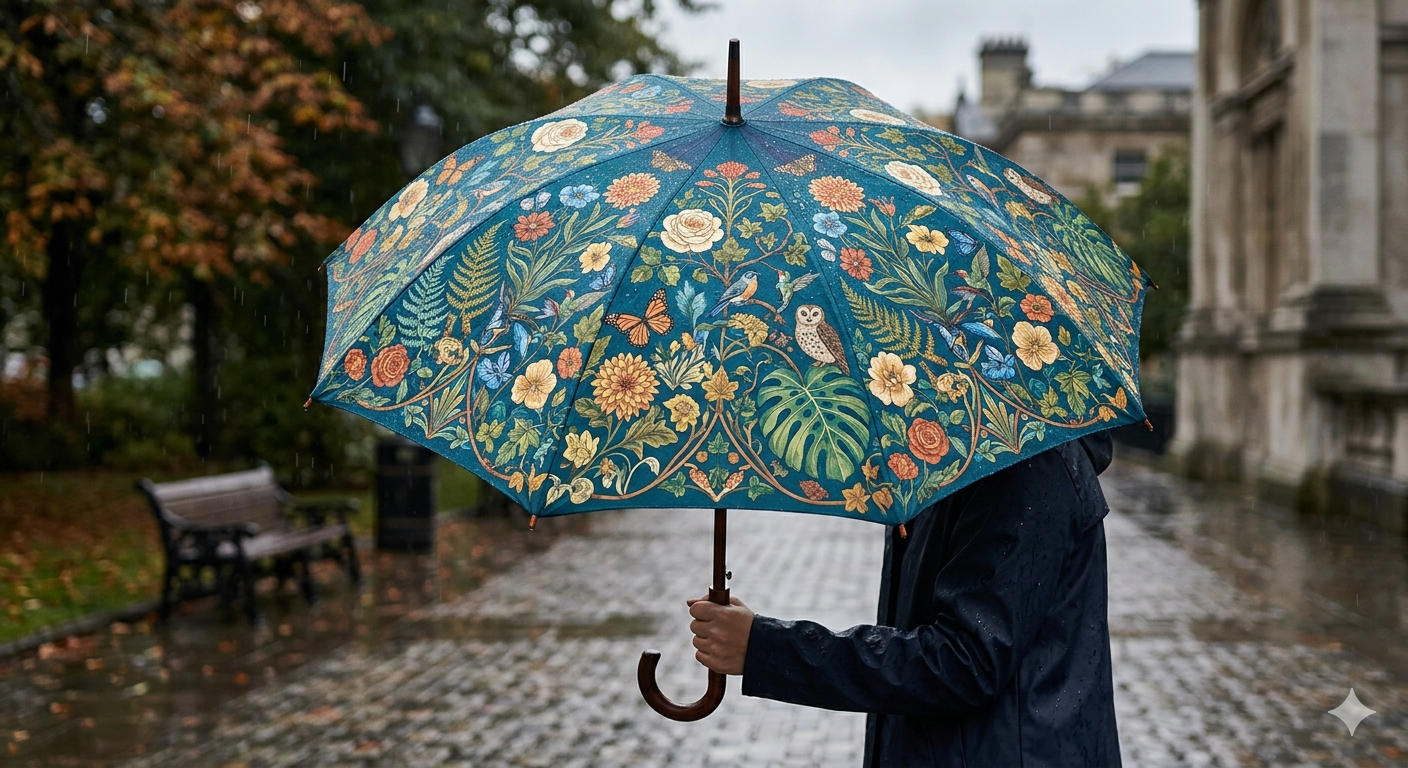 Enchanted Garden Umbrella | Teal Botanical  Floral & Wildlife Art Design